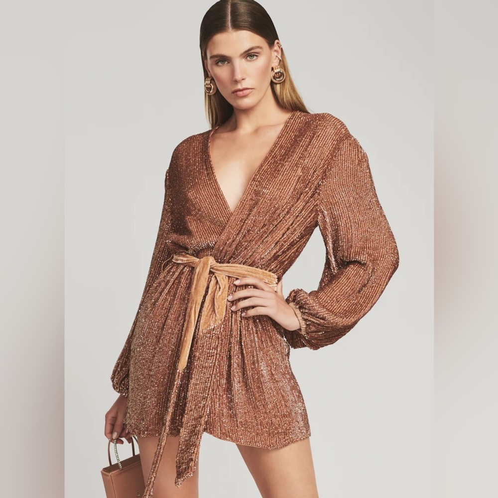 Gabrielle Robe Dress in Bronze (NWT)